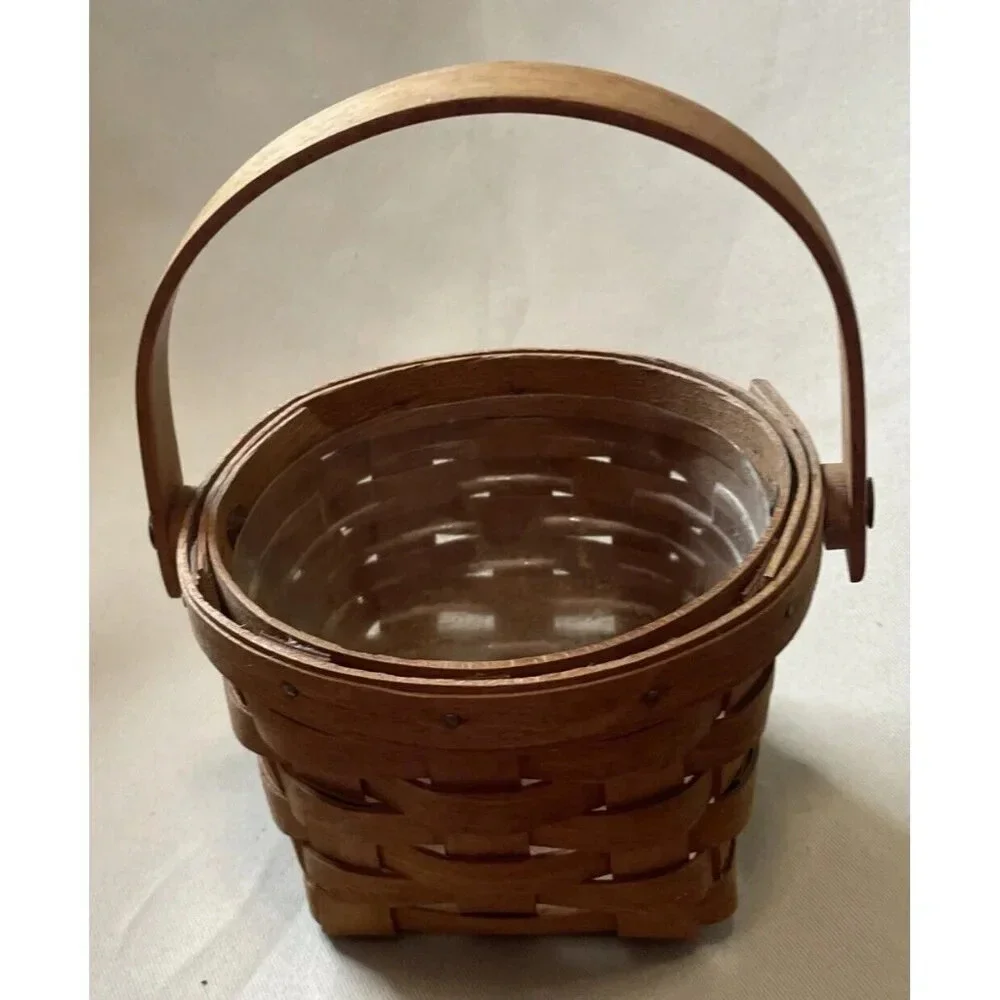 Longaberger Small Basket With Swing Handle Plastic Protector 1991‎ 7.5”